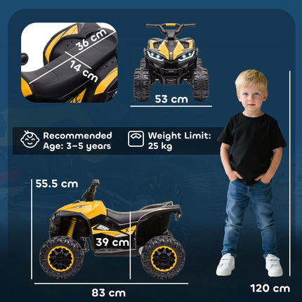 12V Ride-On Quad Bike ATV Toy with Forward/Reverse, High/Low Speed, Suspension, Horn & Music - Yellow