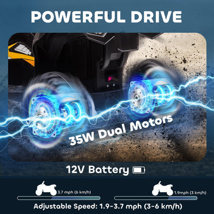 12V Ride-On Quad Bike ATV Toy with Forward/Reverse, High/Low Speed, Suspension, Horn & Music - Yellow