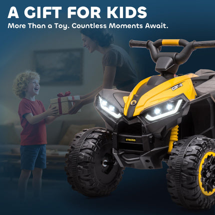 12V Ride-On Quad Bike ATV Toy with Forward/Reverse, High/Low Speed, Suspension, Horn & Music - Yellow