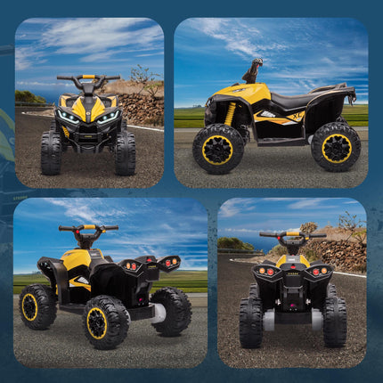 12V Ride-On Quad Bike ATV Toy with Forward/Reverse, High/Low Speed, Suspension, Horn & Music - Yellow