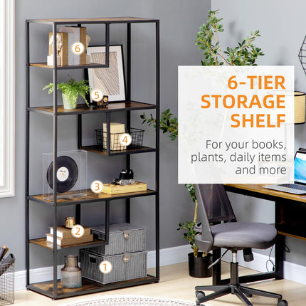 Industrial 7-Tier Metal Bookcase Shelf for Living Room & Office - Rustic Brown