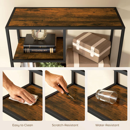 Industrial 7-Tier Metal Bookcase Shelf for Living Room & Office - Rustic Brown