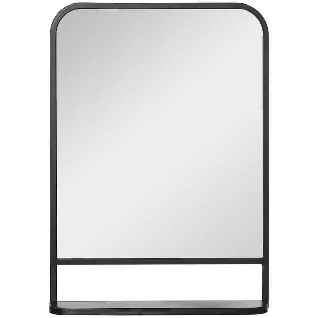 Modern Square Wall Mirror with Storage Shelf 70x50 cm - Black