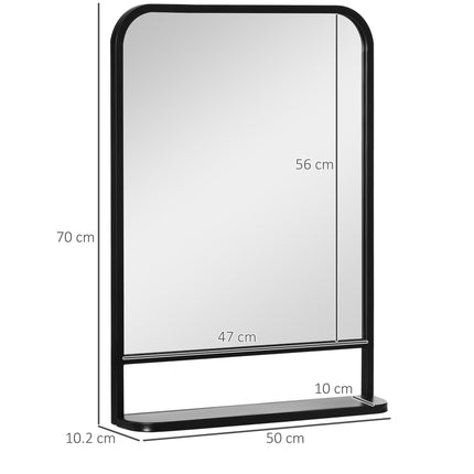 Modern Square Wall Mirror with Storage Shelf 70x50 cm - Black