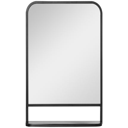 Square Wall Mirror with Storage Shelf 86 x 53 cm Modern Wall Mirror for Bedroom Living Room - Black
