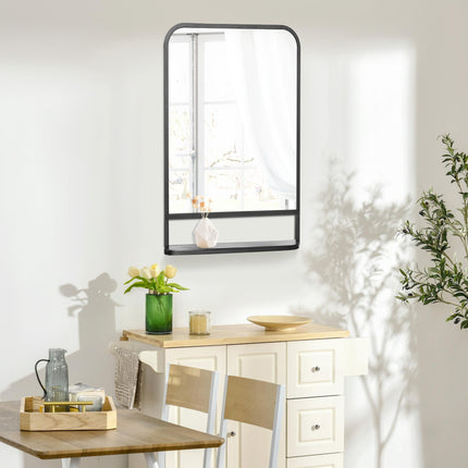 Square Wall Mirror with Storage Shelf 86 x 53 cm Modern Wall Mirror for Bedroom Living Room - Black