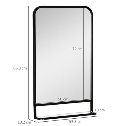 Square Wall Mirror with Storage Shelf 86 x 53 cm Modern Wall Mirror for Bedroom Living Room - Black