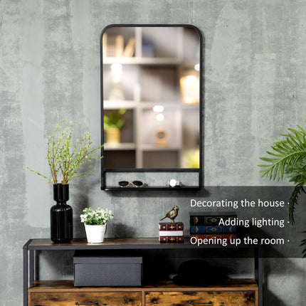 Square Wall Mirror with Storage Shelf 86 x 53 cm Modern Wall Mirror for Bedroom Living Room - Black