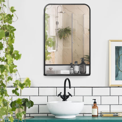 Square Wall Mirror with Storage Shelf 86 x 53 cm Modern Wall Mirror for Bedroom Living Room - Black