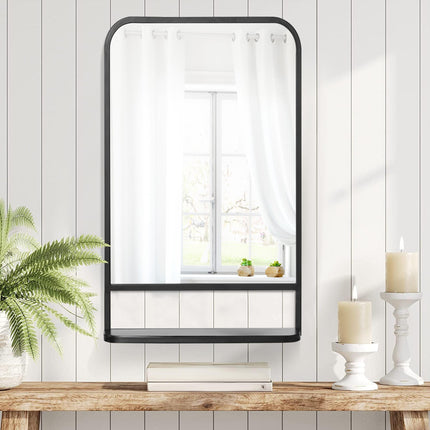 Square Wall Mirror with Storage Shelf 86 x 53 cm Modern Wall Mirror for Bedroom Living Room - Black