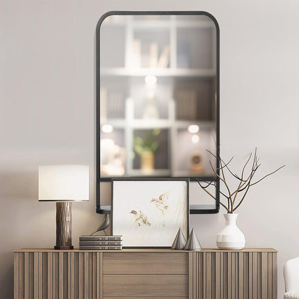 Square Wall Mirror with Storage Shelf 86 x 53 cm Modern Wall Mirror for Bedroom Living Room - Black