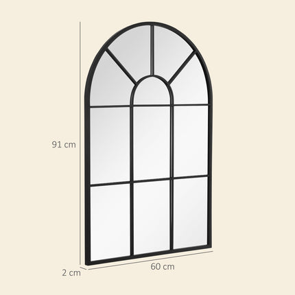 Modern Arched Wall Mirror 91 x 60 cm Window Style with Grid Pattern - Black
