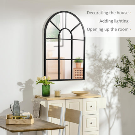 Modern Arched Wall Mirror 91 x 60 cm Window Style with Grid Pattern - Black
