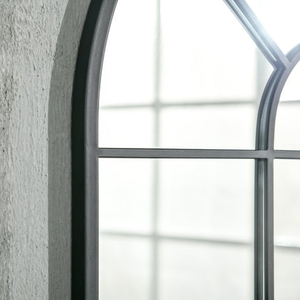 Modern Arched Wall Mirror 91 x 60 cm Window Style with Grid Pattern - Black
