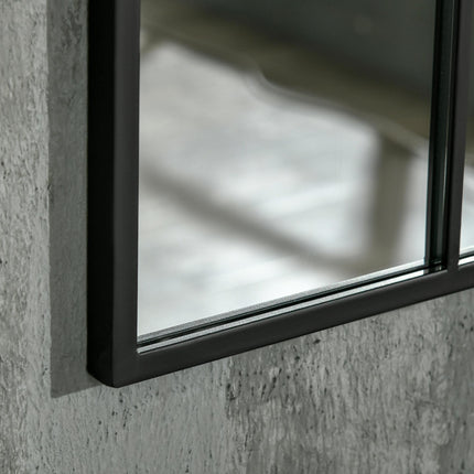 Modern Arched Wall Mirror 91 x 60 cm Window Style with Grid Pattern - Black