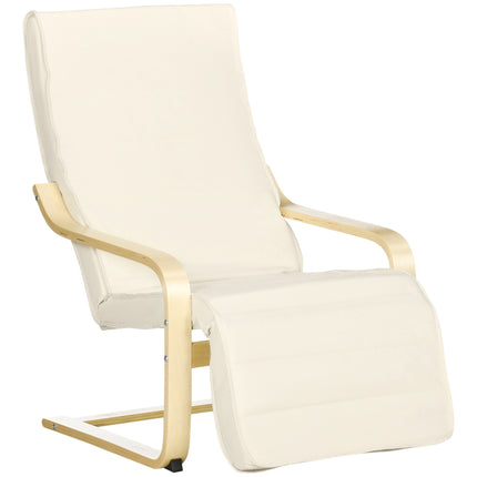 Wooden Lounging Chair with Adjustable Footrest for Relaxation - Cream White