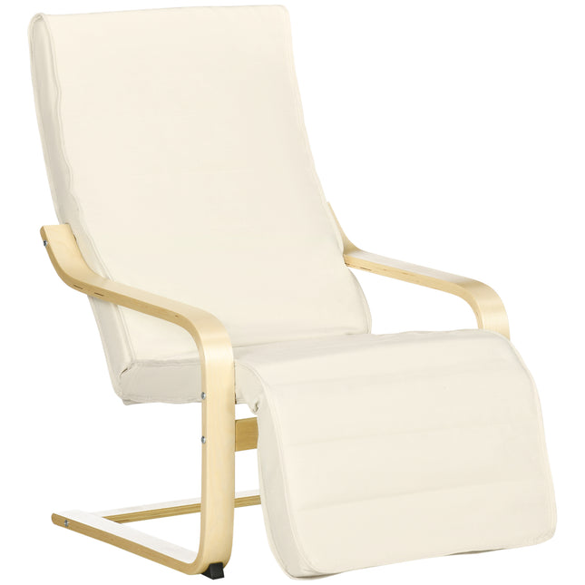 Wooden Lounging Chair with Adjustable Footrest for Relaxation - Cream White