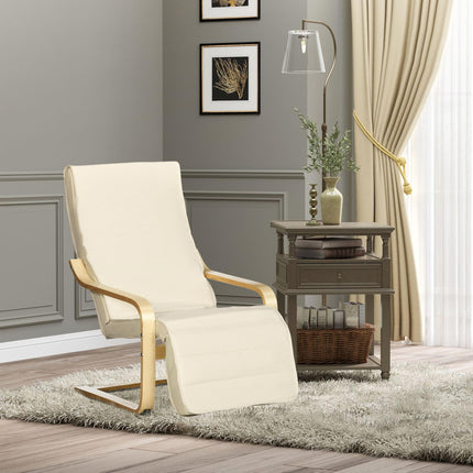 Wooden Lounging Chair with Adjustable Footrest for Relaxation - Cream White