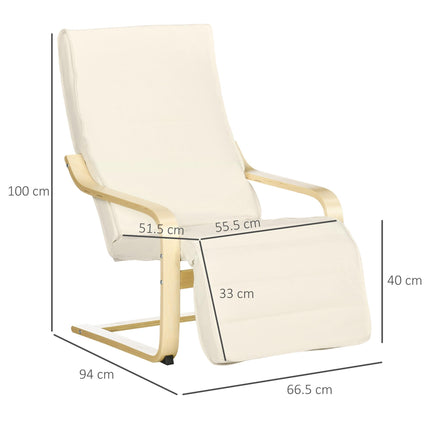 Wooden Lounging Chair with Adjustable Footrest for Relaxation - Cream White