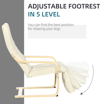 Wooden Lounging Chair with Adjustable Footrest for Relaxation - Cream White