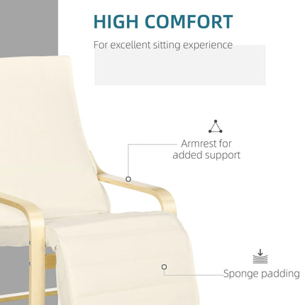 Wooden Lounging Chair with Adjustable Footrest for Relaxation - Cream White