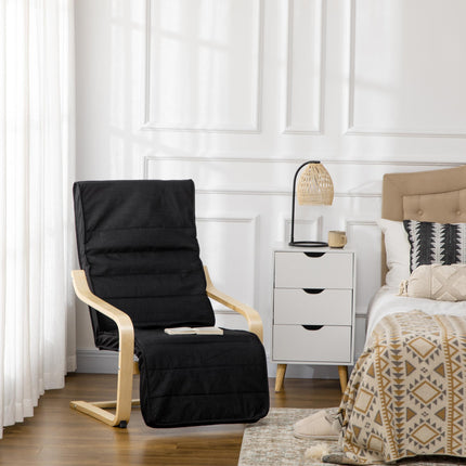 Wooden Recliner Chair with Five-Level Adjustable Footrest - Black