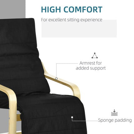 Wooden Recliner Chair with Five-Level Adjustable Footrest - Black