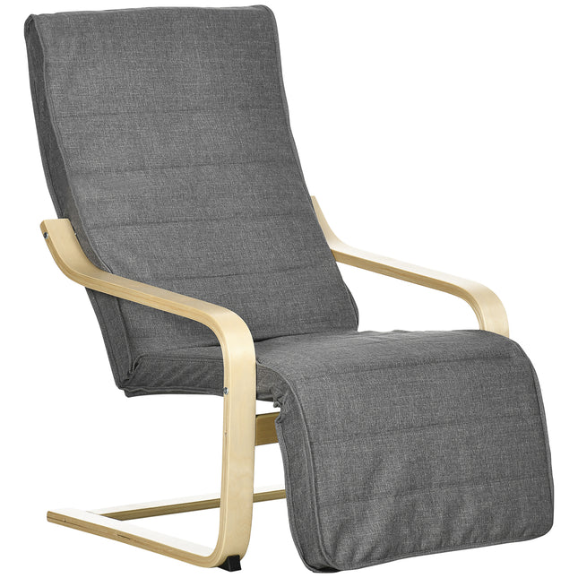 Wooden Lounging Chair with Adjustable Footrest for Comfort - Dark Grey
