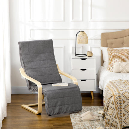 Wooden Lounging Chair with Adjustable Footrest for Comfort - Dark Grey