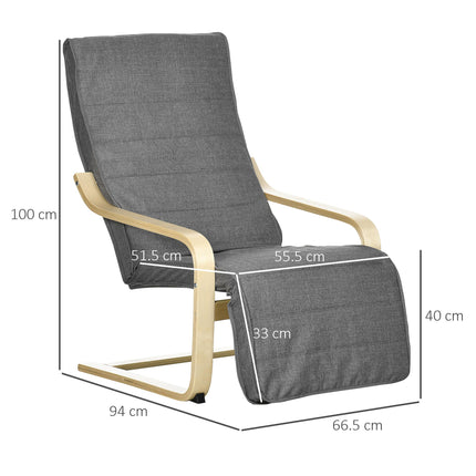 Wooden Lounging Chair with Adjustable Footrest for Comfort - Dark Grey