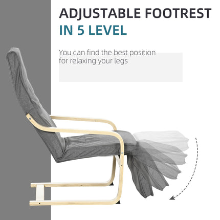 Wooden Lounging Chair with Adjustable Footrest for Comfort - Dark Grey