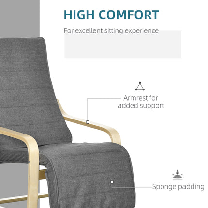 Wooden Lounging Chair with Adjustable Footrest for Comfort - Dark Grey