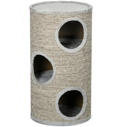 Cat Barrel Kitten Tree Tower with Sisal Climbing Frame and Cosy Platform - Light Grey