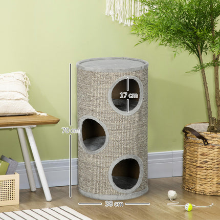 Cat Barrel Kitten Tree Tower with Sisal Climbing Frame and Cosy Platform - Light Grey