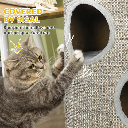 Cat Barrel Kitten Tree Tower with Sisal Climbing Frame and Cosy Platform - Light Grey