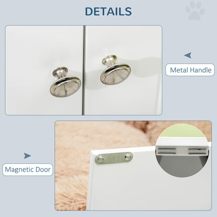 Raised Dog Feeding Station with Storage and 2 Stainless Steel Bowls for Large Dogs - White