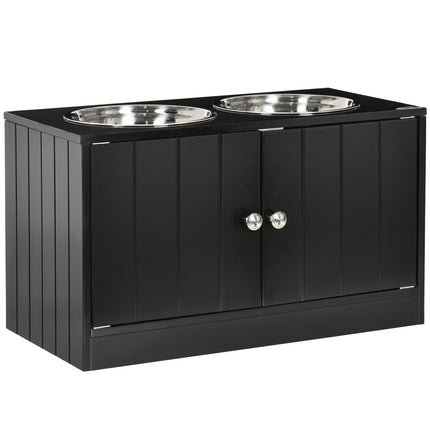 Raised Dog Bowls Feeding Station with Stand, Storage & 2 Stainless Steel Bowls for Large Dogs - Black