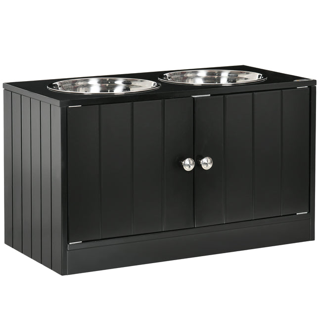 Raised Dog Bowls Feeding Station with Stand, Storage & 2 Stainless Steel Bowls for Large Dogs - Black
