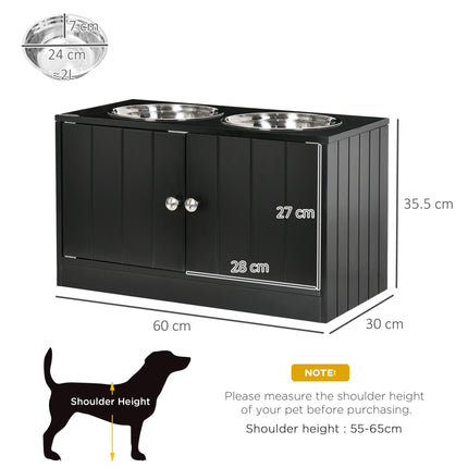Raised Dog Bowls Feeding Station with Stand, Storage & 2 Stainless Steel Bowls for Large Dogs - Black