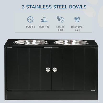 Raised Dog Bowls Feeding Station with Stand, Storage & 2 Stainless Steel Bowls for Large Dogs - Black