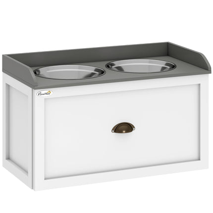 Raised Stainless Steel Dog Bowls with 21L Storage Drawer for Large Dogs and Cats - White