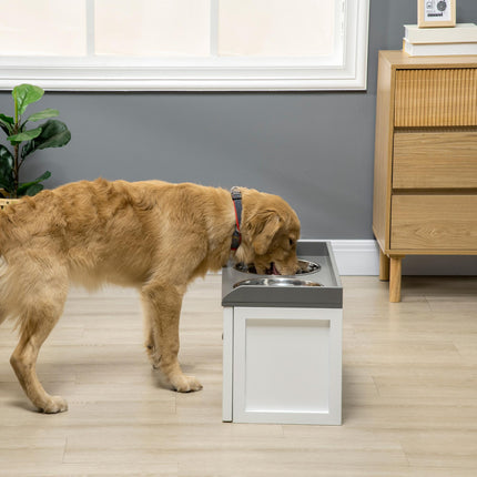 Raised Stainless Steel Dog Bowls with 21L Storage Drawer for Large Dogs and Cats - White