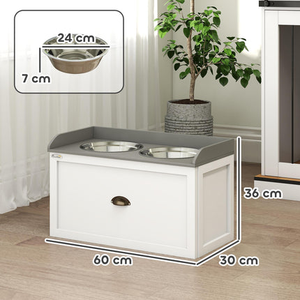 Raised Stainless Steel Dog Bowls with 21L Storage Drawer for Large Dogs and Cats - White