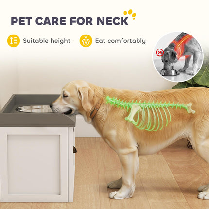 Raised Stainless Steel Dog Bowls with 21L Storage Drawer for Large Dogs and Cats - White