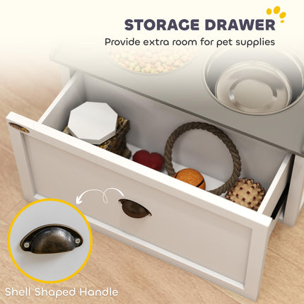 Raised Stainless Steel Dog Bowls with 21L Storage Drawer for Large Dogs and Cats - White