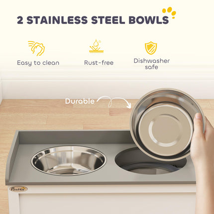 Raised Stainless Steel Dog Bowls with 21L Storage Drawer for Large Dogs and Cats - White