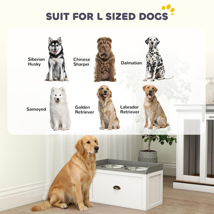 Raised Stainless Steel Dog Bowls with 21L Storage Drawer for Large Dogs and Cats - White