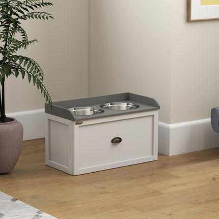 Raised Stainless Steel Dog Bowls with 21L Storage Drawer for Large Dogs and Cats - White