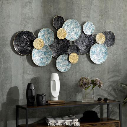 3D Metal Circle Wall Art Sculpture for Living Room Bedroom Dining Room - Blue Black Gold
