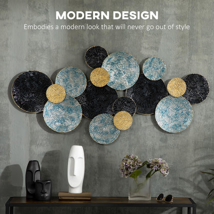 3D Metal Circle Wall Art Sculpture for Living Room Bedroom Dining Room - Blue Black Gold